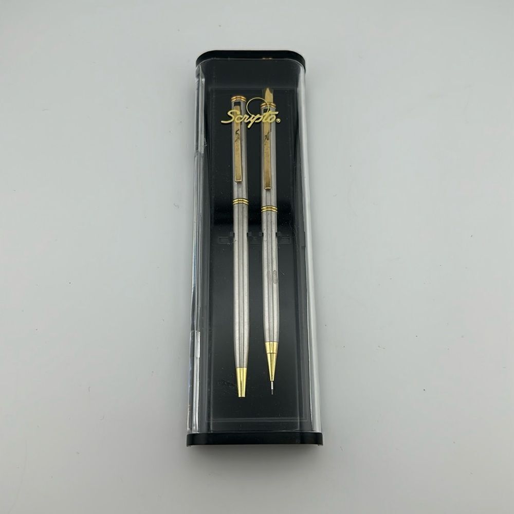 Scripto B-324 Pen and Pencil Gift Set - Chrome with Gold Trim